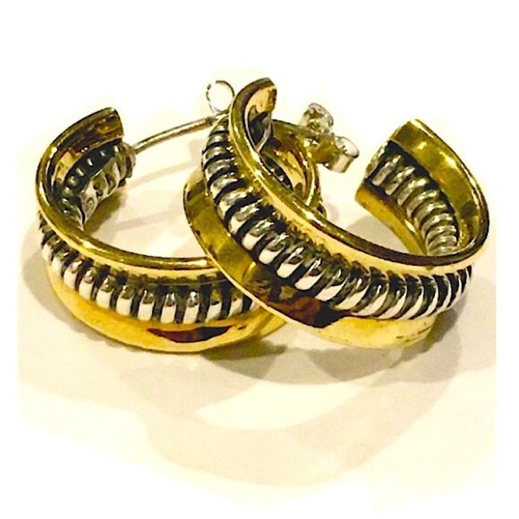 SILPADA Sterling Silver 925 Two Tone Hoop Earrings P0382 - Picture 6 of 16